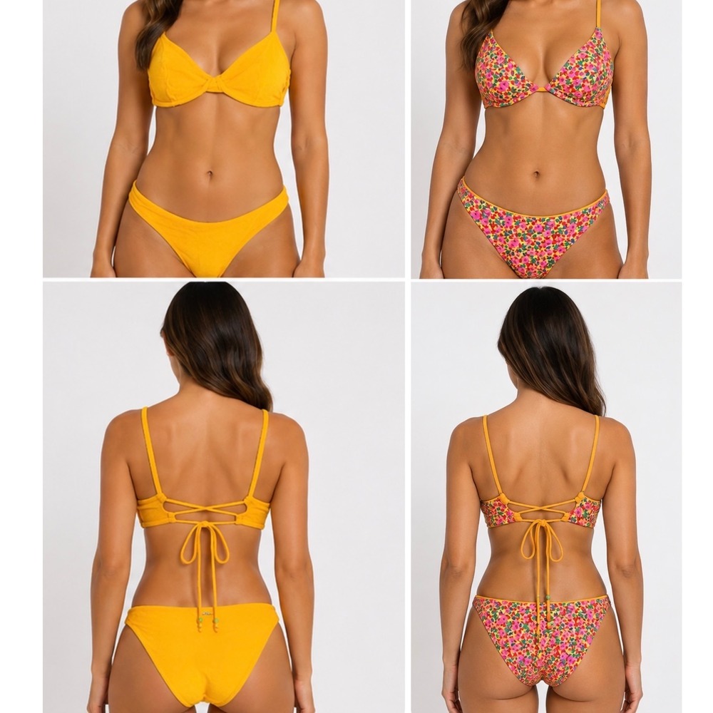 Maaji Reversible Bikini Set Women Medium Yellow Floral NWT Underwire Lace-up - Picture 1 of 6